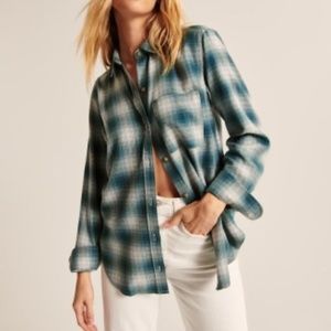 abercrombie Women's Boyfriend Flannel Shirt Green Plaid